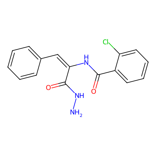 2-chloro-N-[(1E)-3-hydrazinyl-3-oxo-1-phenylprop-1-en-2-yl]benzamide structure