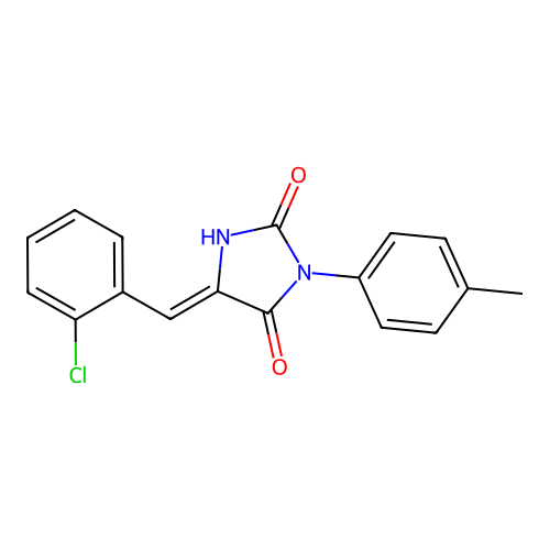 2,4-Imidazolidinedione, 5-((2-chlorophenyl)methylene)-3-(4-methylphenyl)- structure