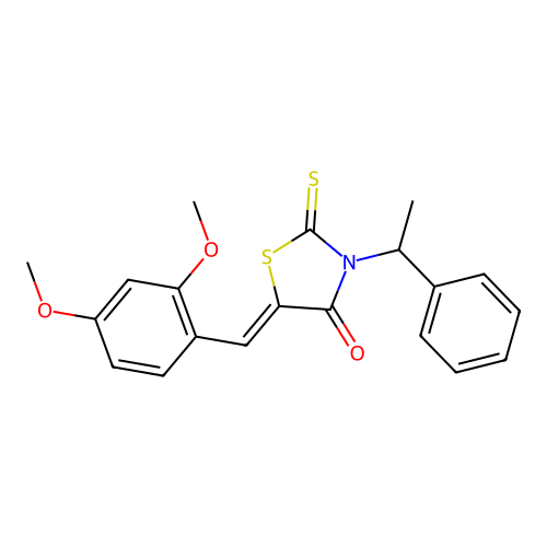 (5Z)-5-(2,4-dimethoxybenzylidene)-3-(1-phenylethyl)-2-thioxo-1,3-thiazolidin-4-one structure