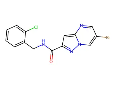 6-bromo-N-(2-chlorobenzyl)pyrazolo[1,5-a]pyrimidine-2-carboxamide structure