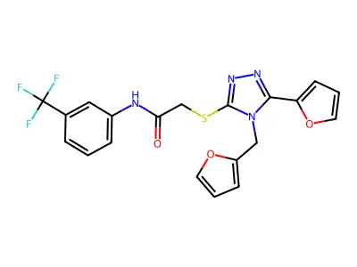 2-{[5-(furan-2-yl)-4-(furan-2-ylmethyl)-4H-1,2,4-triazol-3-yl]sulfanyl}-N-[3-(trifluoromethyl)phenyl]acetamide structure
