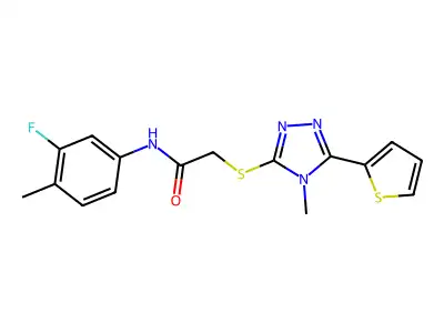 N-(3-fluoro-4-methylphenyl)-2-{[4-methyl-5-(thiophen-2-yl)-4H-1,2,4-triazol-3-yl]sulfanyl}acetamide structure
