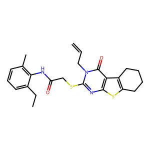N-(2-ethyl-6-methylphenyl)-2-{[4-oxo-3-(prop-2-en-1-yl)-3,4,5,6,7,8-hexahydro[1]benzothieno[2,3-d]pyrimidin-2-yl]sulfanyl}acetamide structure