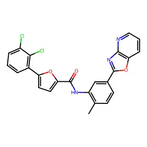 5-(2,3-dichlorophenyl)-N-[2-methyl-5-([1,3]oxazolo[4,5-b]pyridin-2-yl)phenyl]furan-2-carboxamide structure