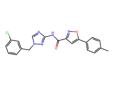 N-[1-[(3-chlorophenyl)methyl]-1,2,4-triazol-3-yl]-5-(4-methylphenyl)-1,2-oxazole-3-carboxamide structure