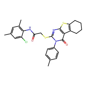 N-(2-chloro-4,6-dimethylphenyl)-2-{[3-(4-methylphenyl)-4-oxo-3,4,5,6,7,8-hexahydro[1]benzothieno[2,3-d]pyrimidin-2-yl]sulfanyl}acetamide structure