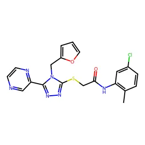 N-(5-chloro-2-methylphenyl)-2-[4-(2-furylmethyl)-5-pyrazin-2-yl(1,2,4-triazol-3-ylthio)]acetamide structure