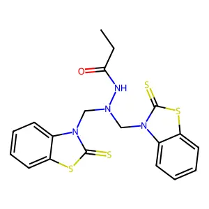 N',N'-bis[(2-sulfanylidene-1,3-benzothiazol-3-yl)methyl]propanehydrazide structure