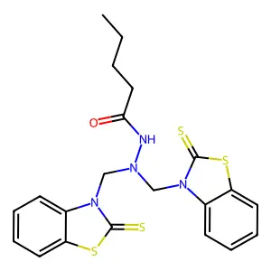N',N'-Bis[(2-sulfanylidene-1,3-benzothiazol-3(2H)-yl)methyl]pentanehydrazide structure