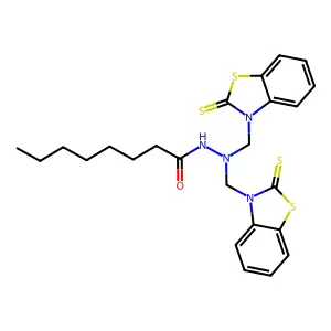 N',N'-bis[(2-sulfanylidene-1,3-benzothiazol-3-yl)methyl]octanehydrazide structure