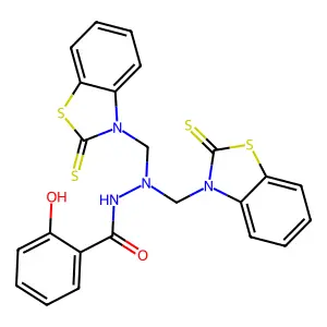 2-hydroxy-N',N'-bis[(2-sulfanylidene-1,3-benzothiazol-3-yl)methyl]benzohydrazide structure