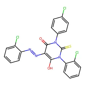 (5E)-1-(2-Chlorophenyl)-3-(4-chlorophenyl)-5-[2-(2-chlorophenyl)hydrazinylidene]-2-sulfanylidenedihydropyrimidine-4,6(1H,5H)-dione structure