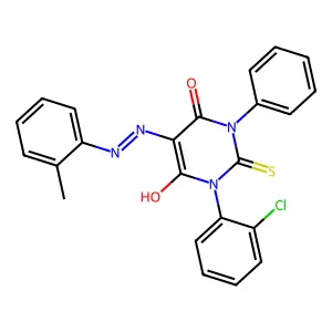 (5E)-1-(2-Chlorophenyl)-5-[2-(2-methylphenyl)hydrazinylidene]-3-phenyl-2-sulfanylidene-1,3-diazinane-4,6-dione structure