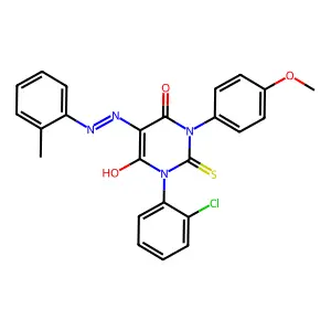 (5E)-1-(2-Chlorophenyl)-3-(4-methoxyphenyl)-5-[2-(2-methylphenyl)hydrazinylidene]-2-sulfanylidenedihydropyrimidine-4,6(1H,5H)-dione structure