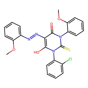 (5Z)-1-(2-Chlorophenyl)-3-(2-methoxyphenyl)-5-[2-(2-methoxyphenyl)hydrazinylidene]-2-sulfanylidenedihydropyrimidine-4,6(1H,5H)-dione structure