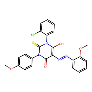 (5E)-1-(2-Chlorophenyl)-3-(4-methoxyphenyl)-5-[2-(2-methoxyphenyl)hydrazinylidene]-2-sulfanylidenedihydropyrimidine-4,6(1H,5H)-dione structure