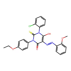 (5E)-1-(2-Chlorophenyl)-3-(4-ethoxyphenyl)-5-[2-(2-methoxyphenyl)hydrazinylidene]-2-sulfanylidenedihydropyrimidine-4,6(1H,5H)-dione structure