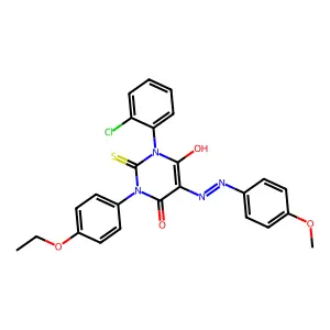 (5E)-1-(2-Chlorophenyl)-3-(4-ethoxyphenyl)-5-[2-(4-methoxyphenyl)hydrazinylidene]-2-sulfanylidenedihydropyrimidine-4,6(1H,5H)-dione structure