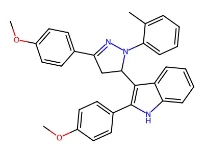 1H-Indole, 3-(4,5-dihydro-3-(4-methoxyphenyl)-1-(2-methylphenyl)-1H-pyrazol-5-yl)-2-(4-methoxyphenyl)- structure
