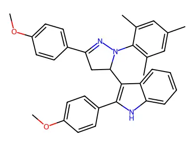 1H-Indole, 3-(4,5-dihydro-3-(4-methoxyphenyl)-1-(2,4,6-trimethylphenyl)-1H-pyrazol-5-yl)-2-(4-methoxyphenyl)- structure