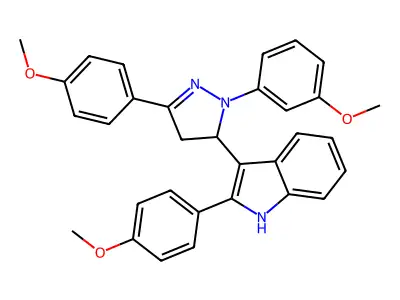 2-(4-methoxyphenyl)-3-[2-(3-methoxyphenyl)-5-(4-methoxyphenyl)-3,4-dihydropyrazol-3-yl]-1H-indole structure