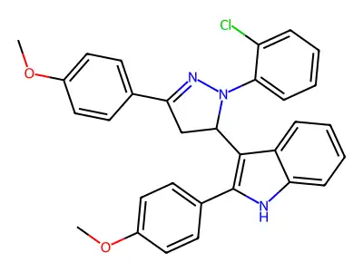1H-Indole, 3-(1-(2-chlorophenyl)-4,5-dihydro-3-(4-methoxyphenyl)-1H-pyrazol-5-yl)-2-(4-methoxyphenyl)- structure
