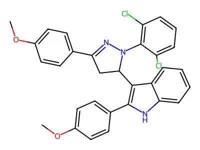 1H-Indole, 3-(1-(2,6-dichlorophenyl)-4,5-dihydro-3-(4-methoxyphenyl)-1H-pyrazol-5-yl)-2-(4-methoxyphenyl)- structure