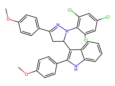 1H-Indole, 3-(4,5-dihydro-3-(4-methoxyphenyl)-1-(2,4,6-trichlorophenyl)-1H-pyrazol-5-yl)-2-(4-methoxyphenyl)- structure