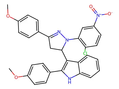 1H-Indole, 3-(1-(2-chloro-5-nitrophenyl)-4,5-dihydro-3-(4-methoxyphenyl)-1H-pyrazol-5-yl)-2-(4-methoxyphenyl)- structure
