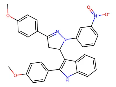 2-(4-methoxyphenyl)-3-[5-(4-methoxyphenyl)-2-(3-nitrophenyl)-3,4-dihydropyrazol-3-yl]-1H-indole structure