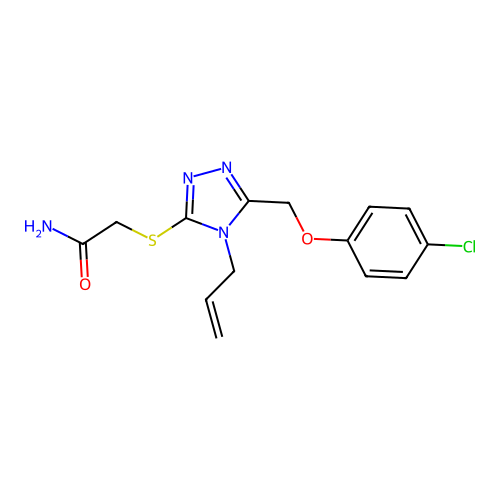 2-{5-[(4-Chlorophenoxy)methyl]-4-prop-2-enyl-1,2,4-triazol-3-ylthio}acetamide structure