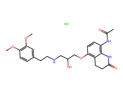Acetamide, N-(5-(3-((2-(3,4-dimethoxyphenyl)ethyl)amino)-2-hydroxypropoxy)-1,2,3,4-tetrahydro-2-oxo-8-quinolinyl)-, monohydrochloride structure