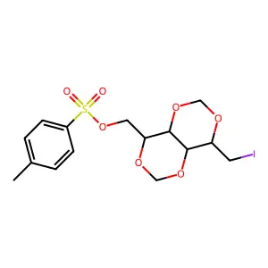 [4-(iodomethyl)-4,4a,8,8a-tetrahydro-[1,3]dioxino[5,4-d][1,3]dioxin-8-yl]methyl 4-methylbenzenesulfonate structure