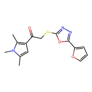 2-[[5-(furan-2-yl)-1,3,4-oxadiazol-2-yl]sulfanyl]-1-(1,2,5-trimethylpyrrol-3-yl)ethanone structure