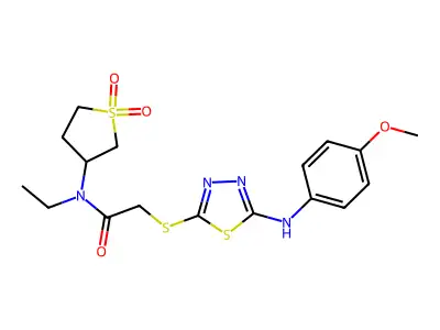 N-(1,1-dioxothiolan-3-yl)-N-ethyl-2-[[5-(4-methoxyanilino)-1,3,4-thiadiazol-2-yl]sulfanyl]acetamide structure
