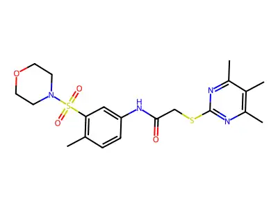 N-(4-methyl-3-morpholin-4-ylsulfonylphenyl)-2-(4,5,6-trimethylpyrimidin-2-yl)sulfanylacetamide structure