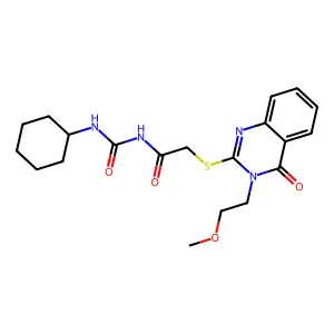 N-(cyclohexylcarbamoyl)-2-[3-(2-methoxyethyl)-4-oxoquinazolin-2-yl]sulfanylacetamide structure