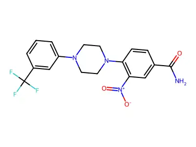 3-Nitro-4-[4-[3-(trifluoromethyl)phenyl]-1-piperazinyl]benzamide structure