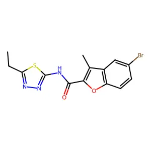 5-bromo-N-(5-ethyl-1,3,4-thiadiazol-2-yl)-3-methyl-1-benzofuran-2-carboxamide structure