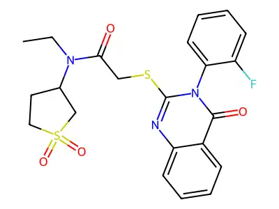 N-(1,1-dioxothiolan-3-yl)-N-ethyl-2-[3-(2-fluorophenyl)-4-oxoquinazolin-2-yl]sulfanylacetamide structure