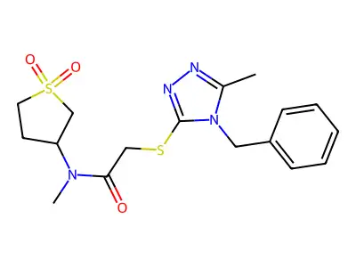 2-[(4-benzyl-5-methyl-1,2,4-triazol-3-yl)sulfanyl]-N-(1,1-dioxothiolan-3-yl)-N-methylacetamide structure