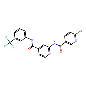 6-chloro-N-[3-[[3-(trifluoromethyl)phenyl]carbamoyl]phenyl]pyridine-3-carboxamide structure