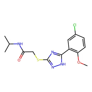 2-[[5-(5-chloro-2-methoxyphenyl)-1H-1,2,4-triazol-3-yl]sulfanyl]-N-propan-2-ylacetamide structure