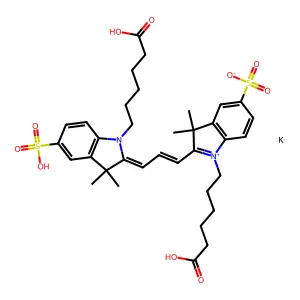 potassium;1-(5-carboxypentyl)-2-[3-[1-(5-carboxypentyl)-3,3-dimethyl-5-sulfonatoindol-1-ium-2-yl]prop-2-enylidene]-3,3-dimethylindole-5-sulfonate structure
