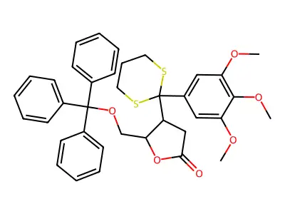 4-[2-(3,4,5-Trimethoxyphenyl)-1,3-dithian-2-yl]-5-(trityloxymethyl)oxolan-2-one structure