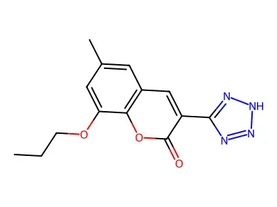 2H-1-Benzopyran-2-one, 6-methyl-8-propoxy-3-(1H-tetrazol-5-yl)- structure