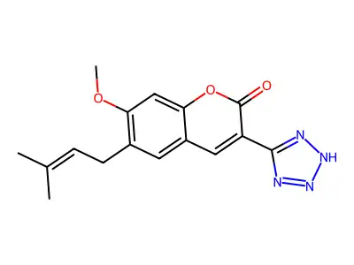 2H-1-Benzopyran-2-one, 7-methoxy-6-(3-methyl-2-butenyl)-3-(1H-tetrazol-5-yl)- structure