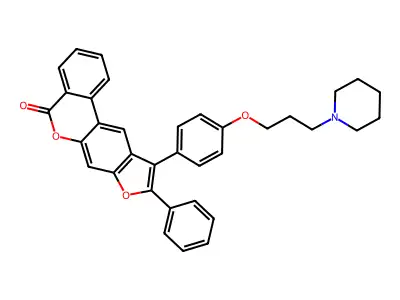 5H-Benzofuro(6,5-c)(2)benzopyran-5-one, 9-phenyl-10-(4-(3-(1-piperidinyl)propoxy)phenyl)- structure