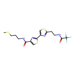 N-(3-methylsulfanylpropyl)-2-[2-[2-[(2,2,2-trifluoroacetyl)amino]ethyl]-1,3-thiazol-4-yl]-1,3-thiazole-4-carboxamide structure