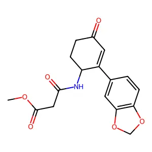 methyl 3-{[2-(1,3-benzodioxol-5-yl)-4-oxocyclohex-2-en-1-yl]amino}-3-oxopropanoate structure